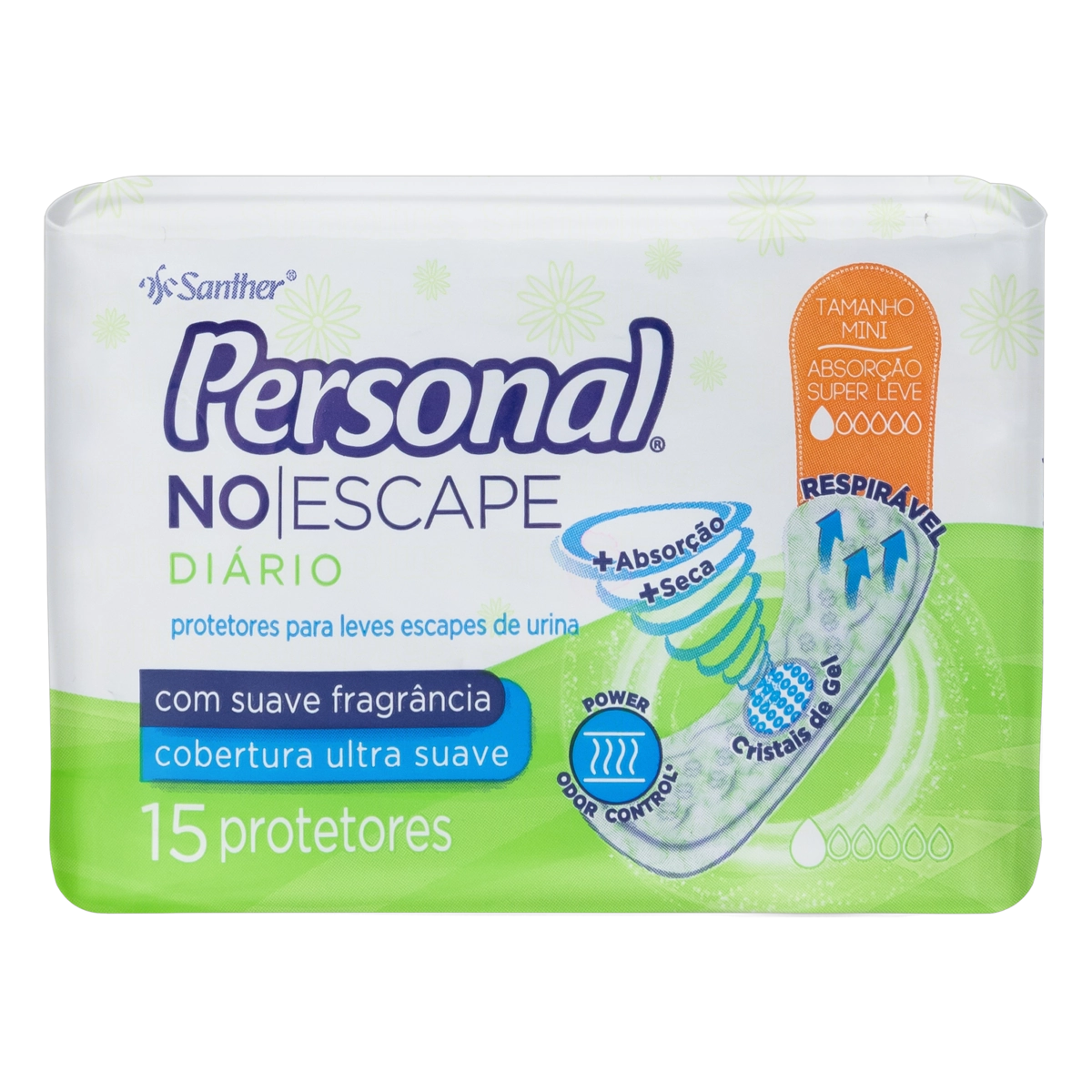 Protetor Diário Sem Abas Ultra Suave Personal No Escape Mini Pacote 15 Unidades