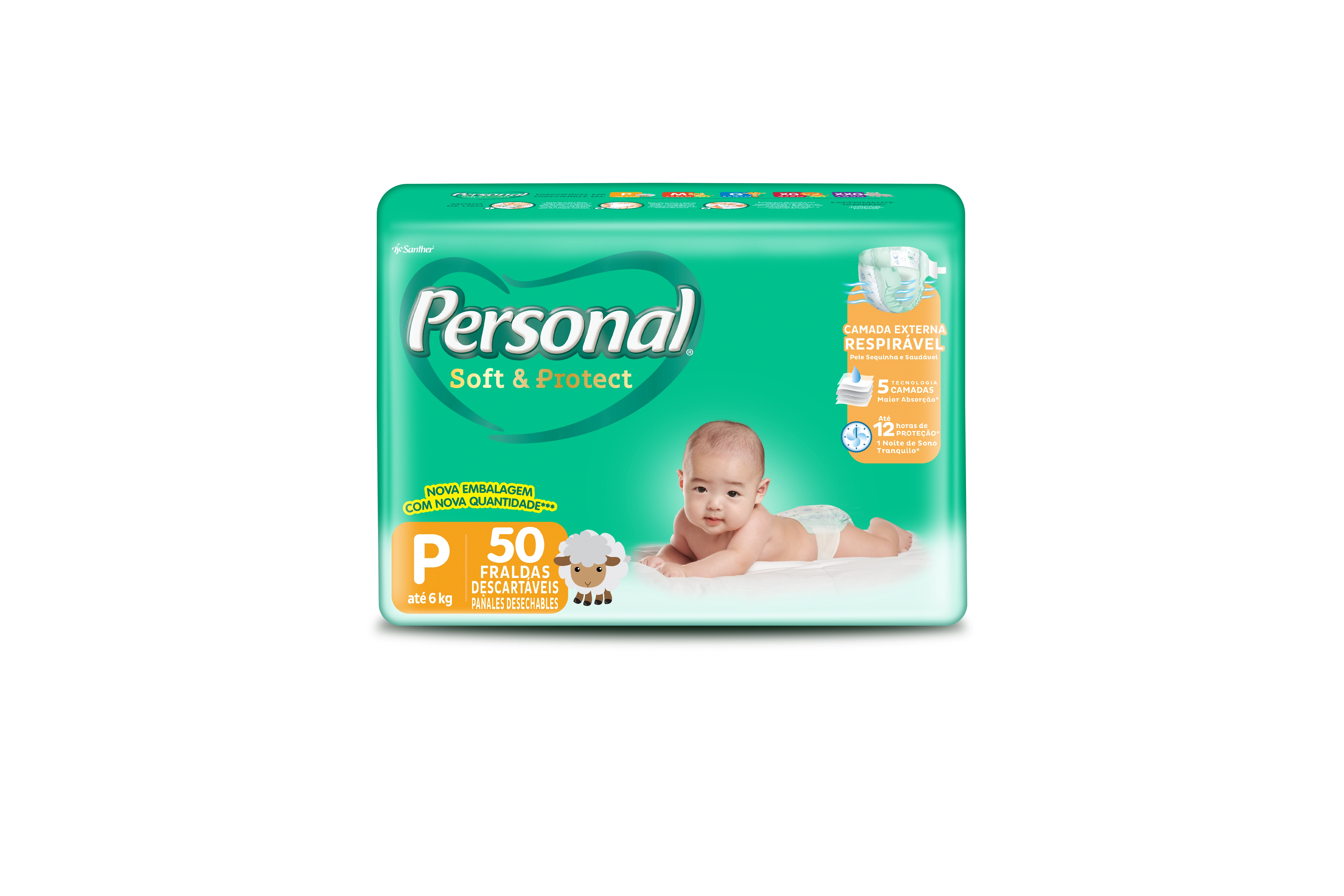 Fralda Descartável Infantil Personal Soft Protect P Pacote 50 Unidades
