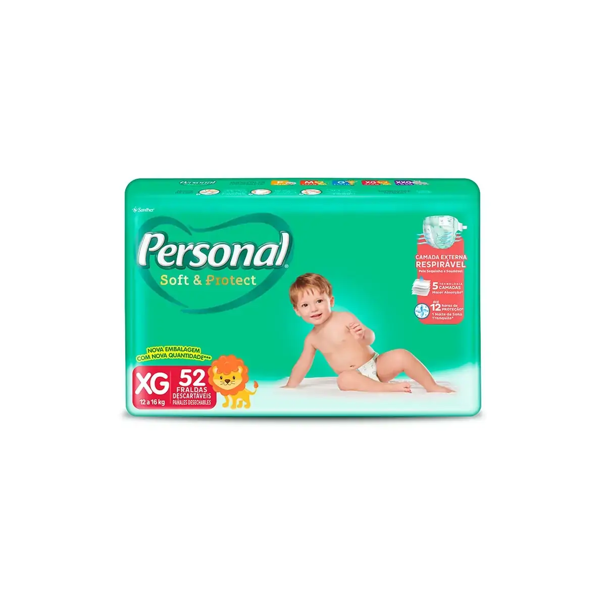 Fralda Descartável Infantil Personal Baby Protect Sec Xg Pacote 52 Unidades