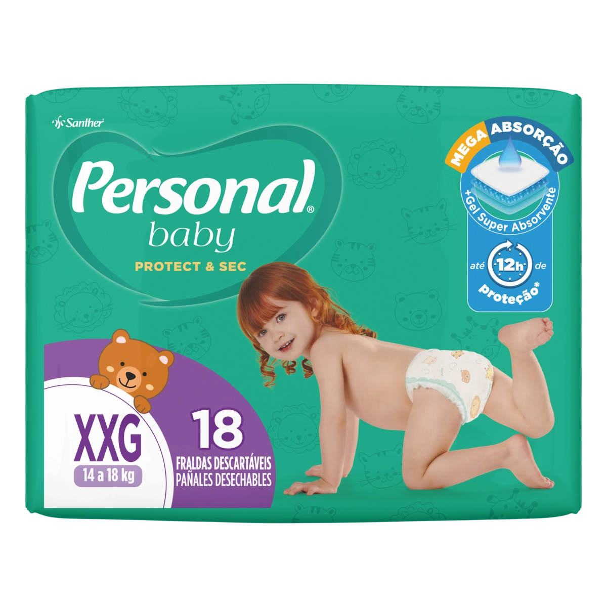 Fralda Descartável Personal Baby Protect Sec Xxg Pacote 18 Unidades