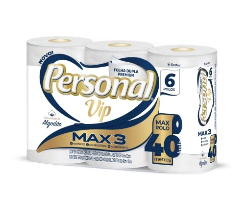 Papel Higiênico Folha Dupla Neutro Personal Vip Premium Max 3 40m Pacote 6 Unidades