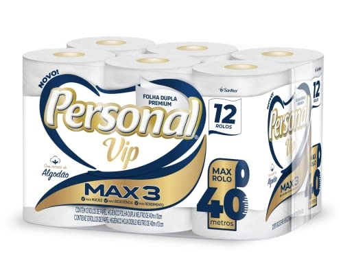 Papel Higiênico Folha Dupla Neutro Personal Vip Premium Max 3 40m Pacote 12 Unidades