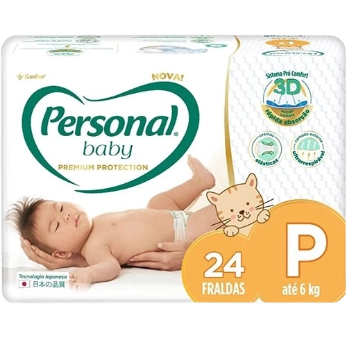 Fralda Descartável Infantil Personal Baby Premium Protection P Pacote 24 Unidades