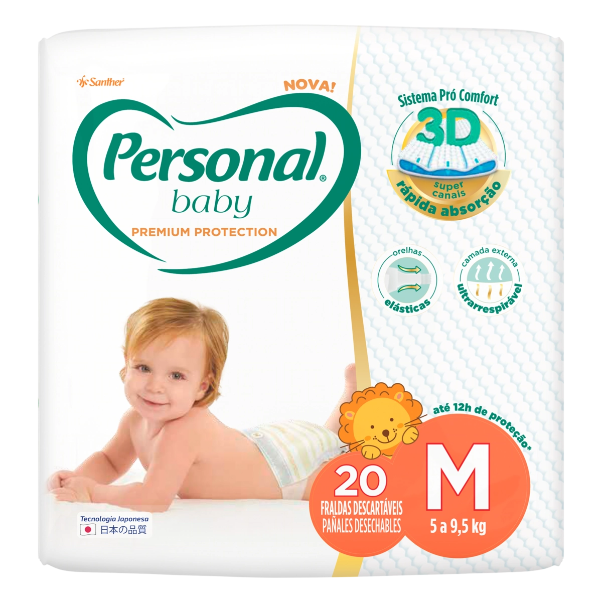 Fralda Descartável Personal Baby Premium Protection M Pacote 20 Unidades