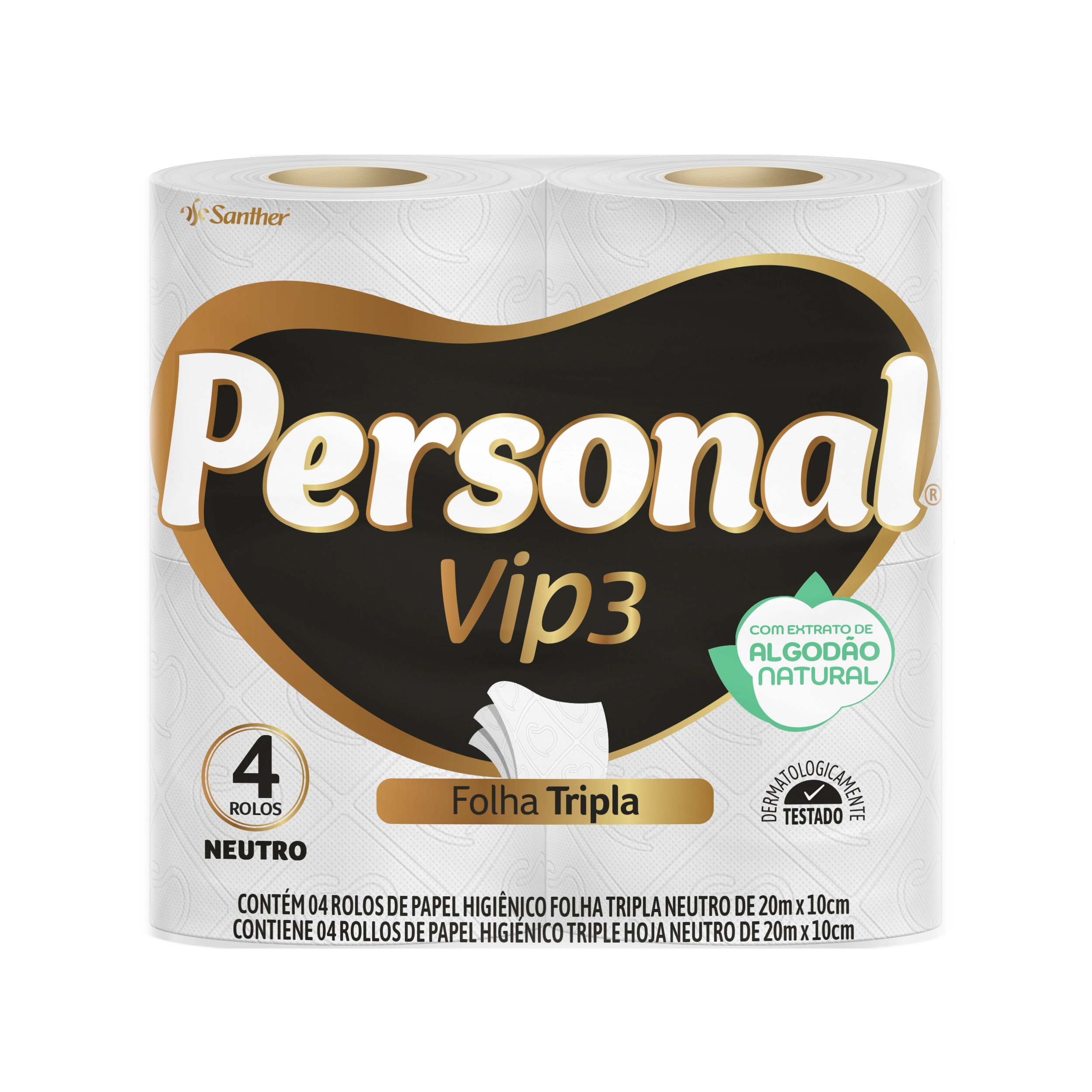 Papel Higiênico Folha Tripla Neutro Personal Vip3 20m Pacote 4 Unidades