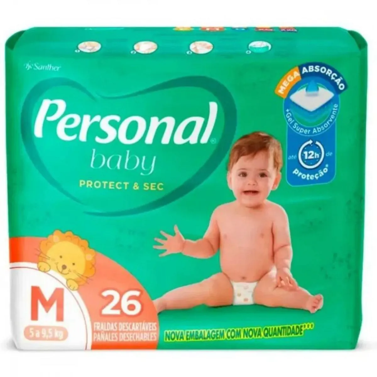 Fralda Descartável Personal Baby Protect Sec M Pacote 26 Unidades