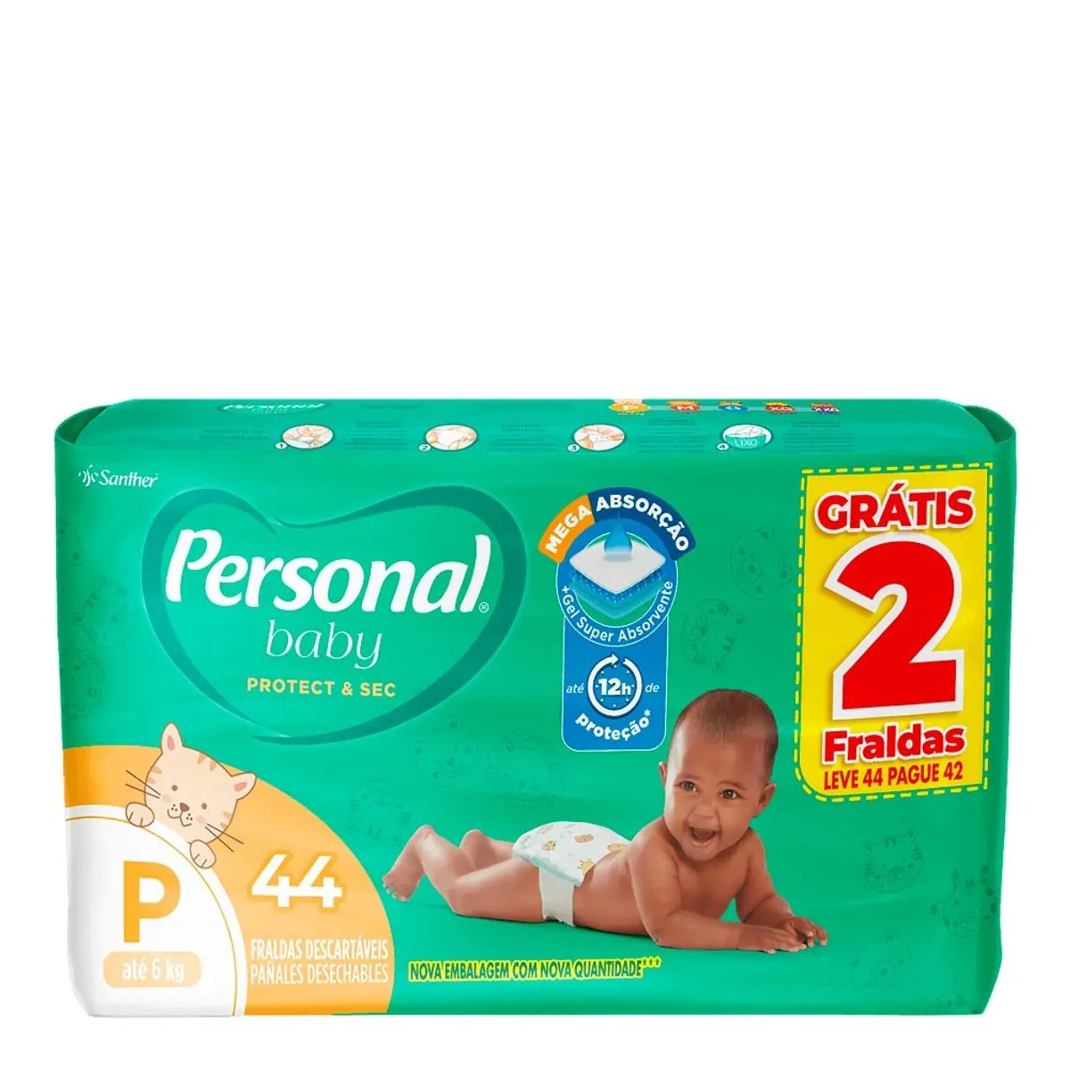 Fralda Descartável Personal Baby Protect Sec P Pacote Leve 44 Pague 42 Unidades