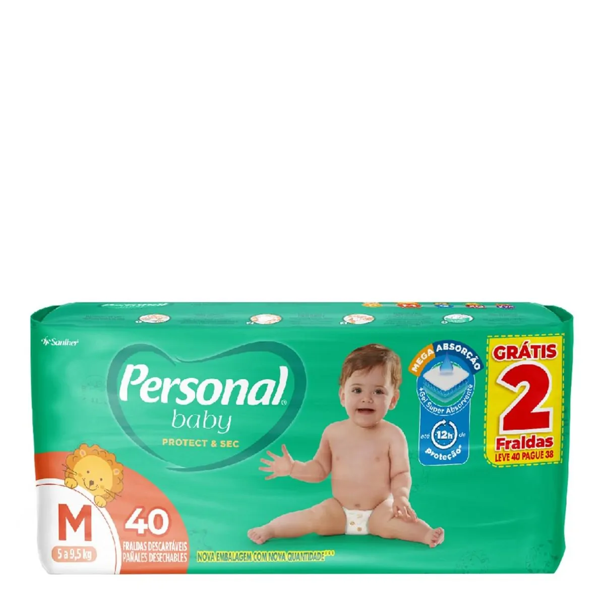 Fralda Descartável Infantil Personal Baby Protect & Sec M Leve 40 Pague 38 Unidades