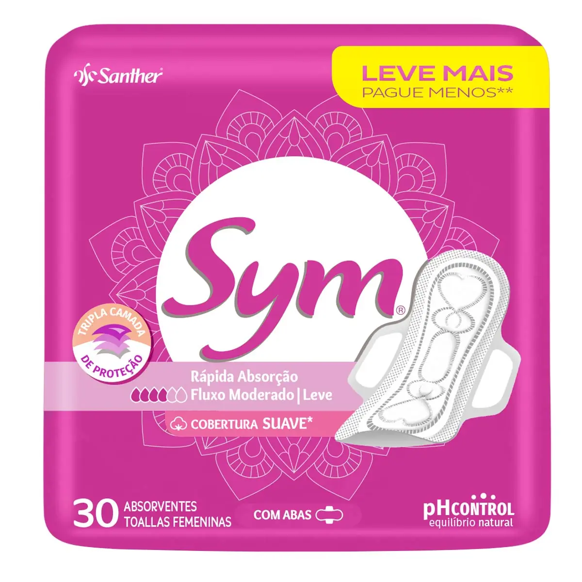Absorvente Sym Total Protect Cobertura Suave com Abas 30 Unidades
