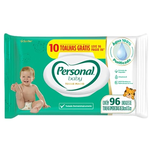Toalha Umedecida Infantil Macia Personal Baby Pacote Leve 96 Pague 86 Unidades
