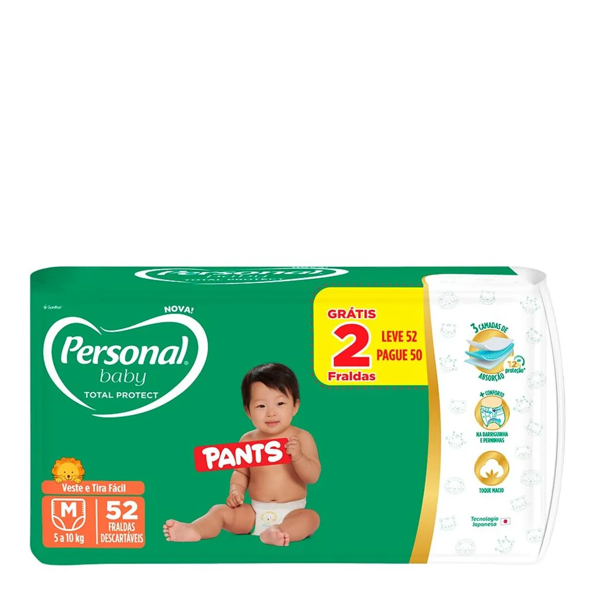 Fralda Descartável Pants Personal Baby Total Protect M Pacote Leve 52 Pague 50 Unidades