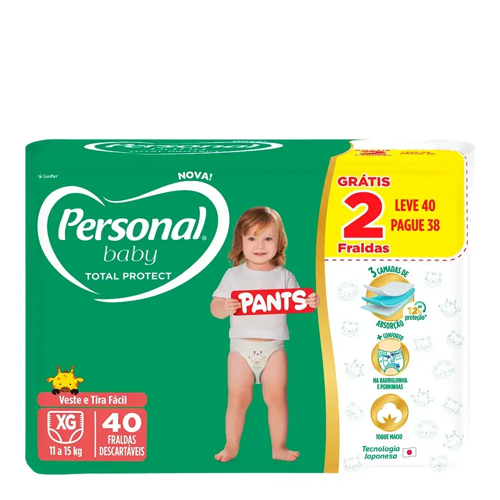 Fralda Descartável Pants Personal Baby Total Protect Xg Pacote Leve 40 Pague 38 Unidades