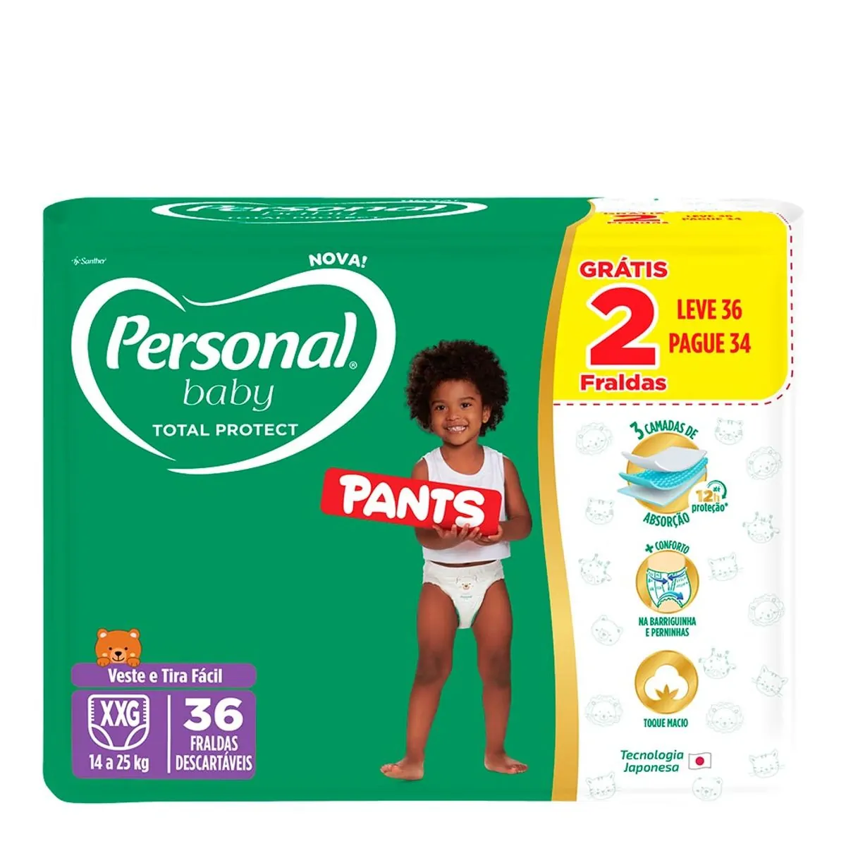 Fralda Descartável Pants Personal Baby Total Protect Xxg Pacote Leve 36 Pague 34 Unidades