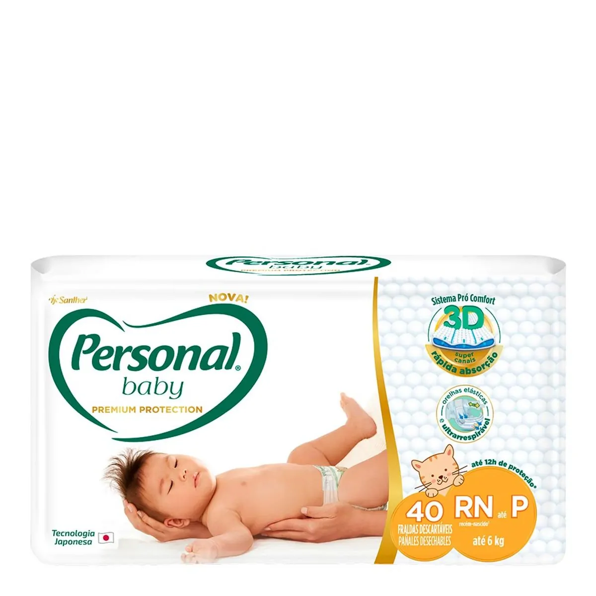 Fralda Descartável Personal Baby Premium Protection Rn Até P Pacote 40 Unidades