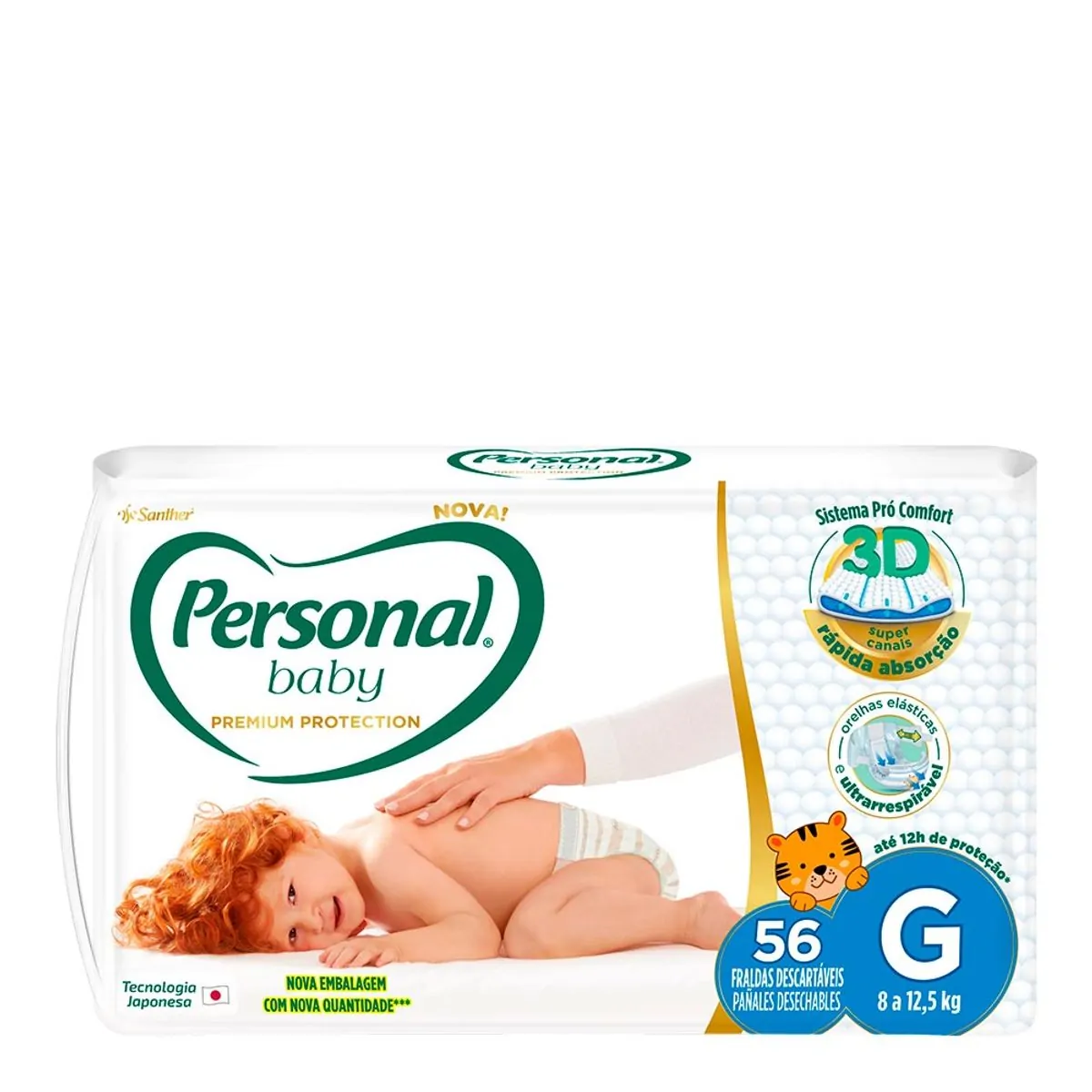 Fralda Descartável Personal Baby Premium Protection G Pacote 56 Unidades