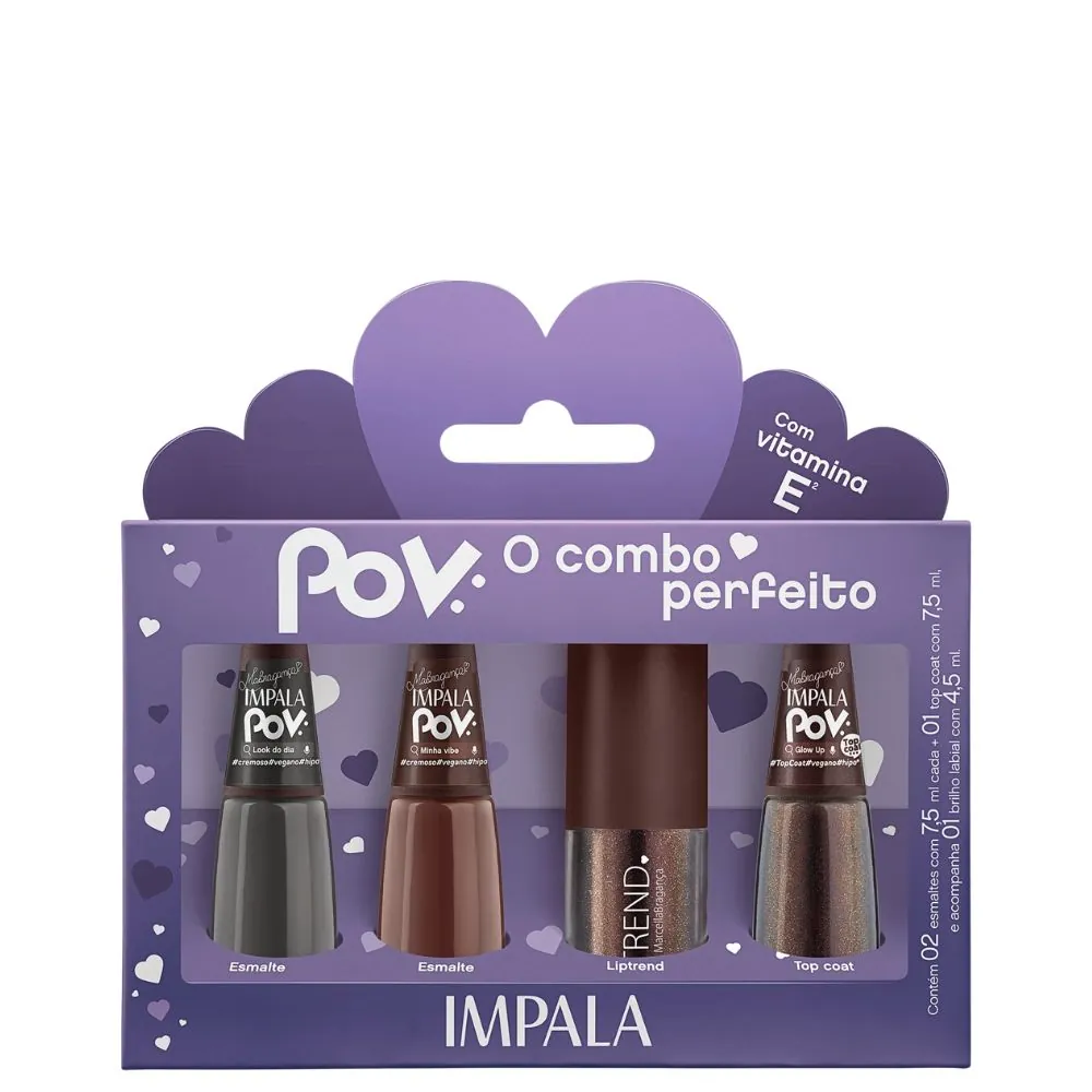 Kit Impala Pov 2 Esmaltes 1 Top Coat 1 Gloss Labial Marcella