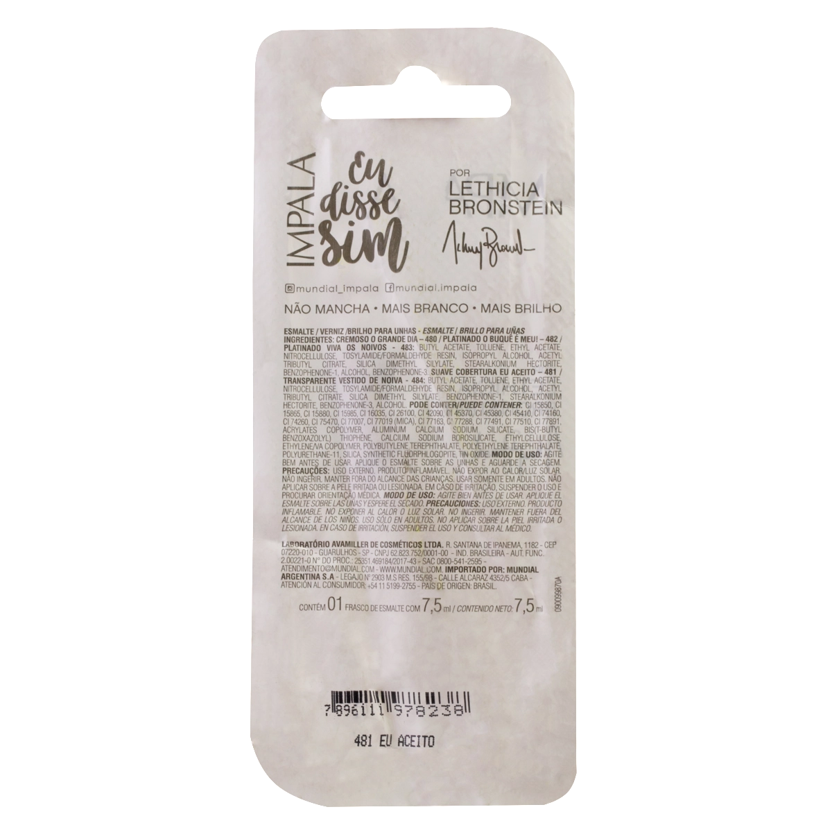 Esmalte Suave Cobertura Eu Aceito Impala Eu Disse Sim Blister 7,5ml