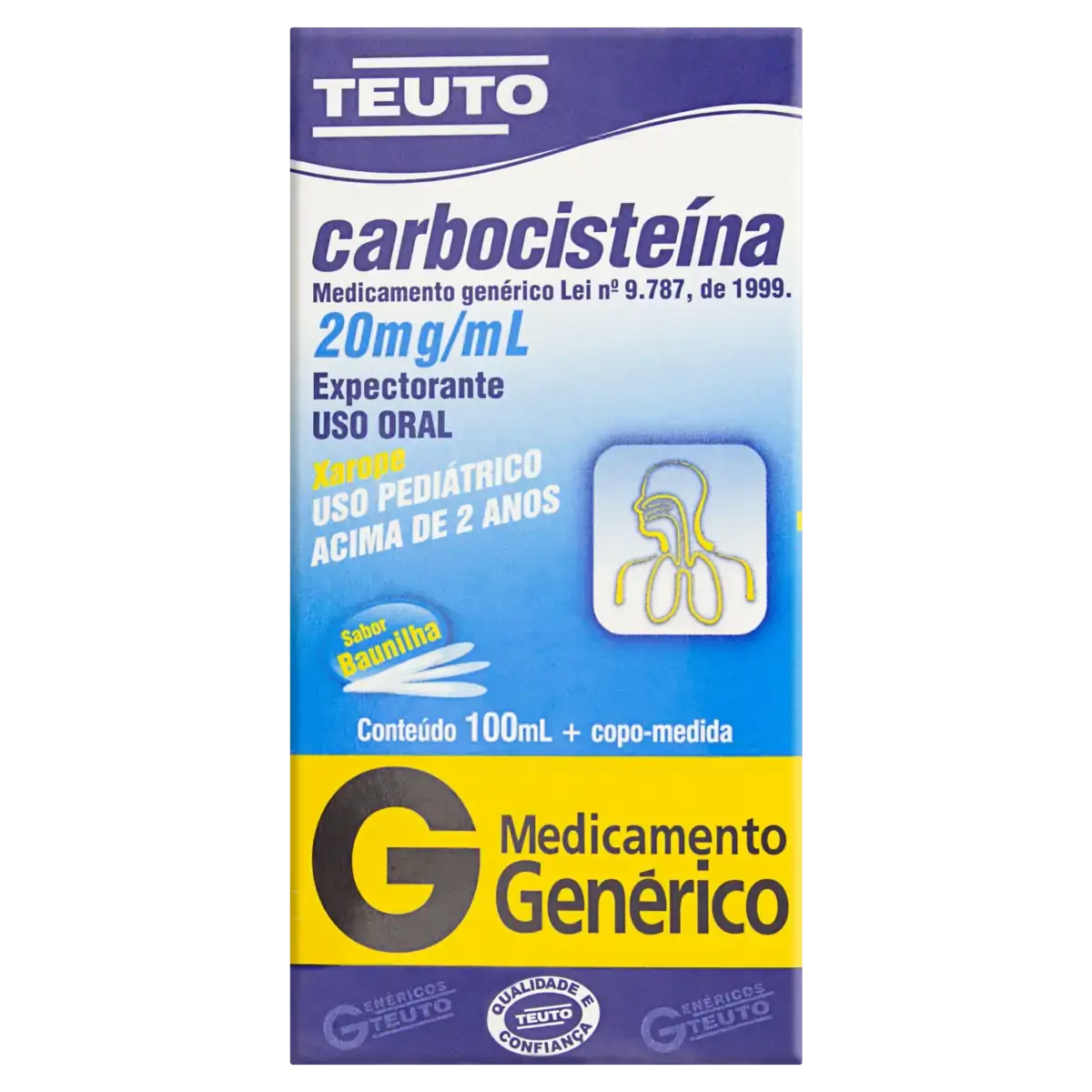 Xarope Carbocisteína Expectorante 20mg/ml Baunilha Teuto Caixa 100ml Copo Medida