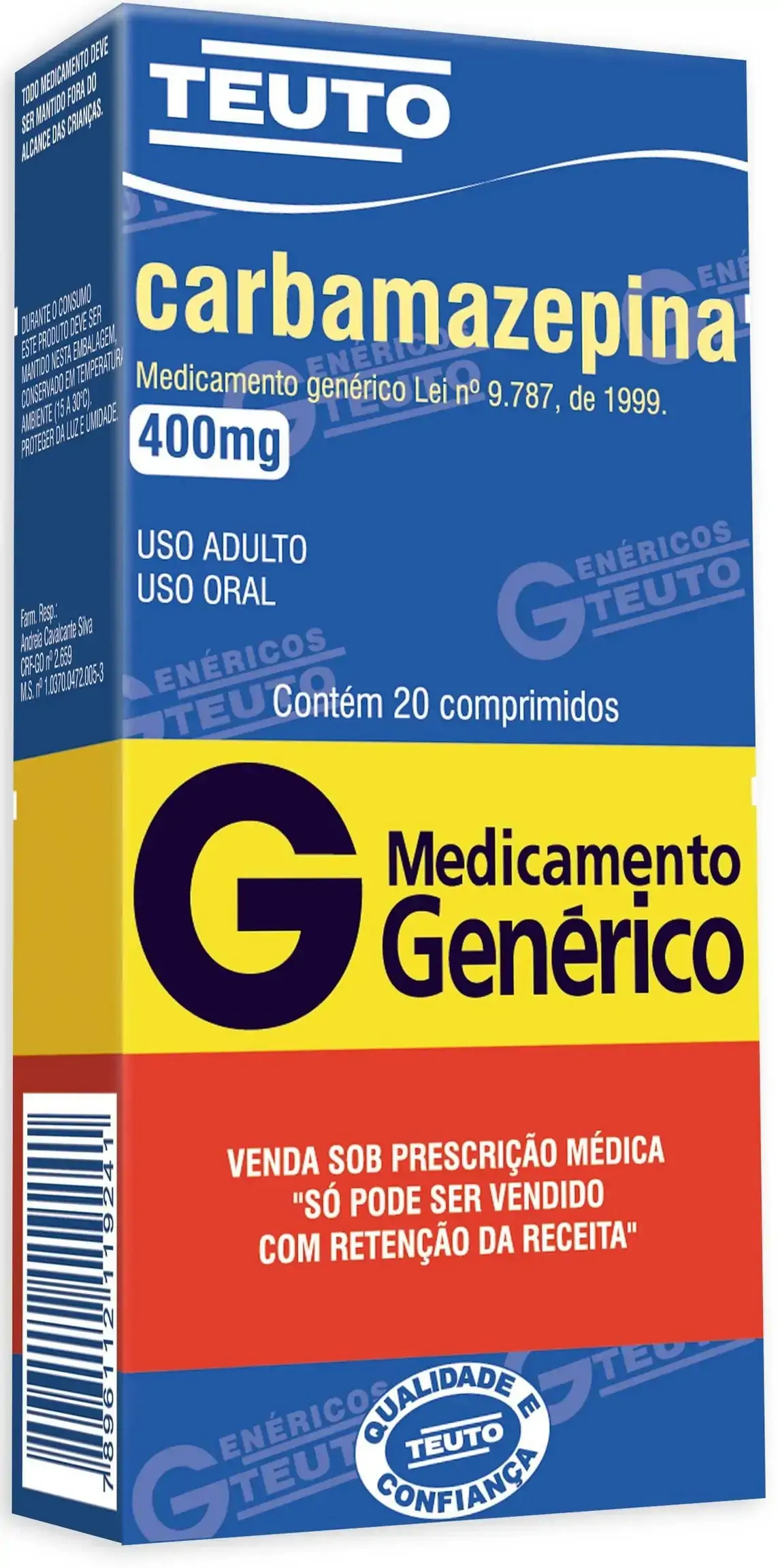 Carbamazepina 400 Mg 20 Comprimidos Teuto Genérico