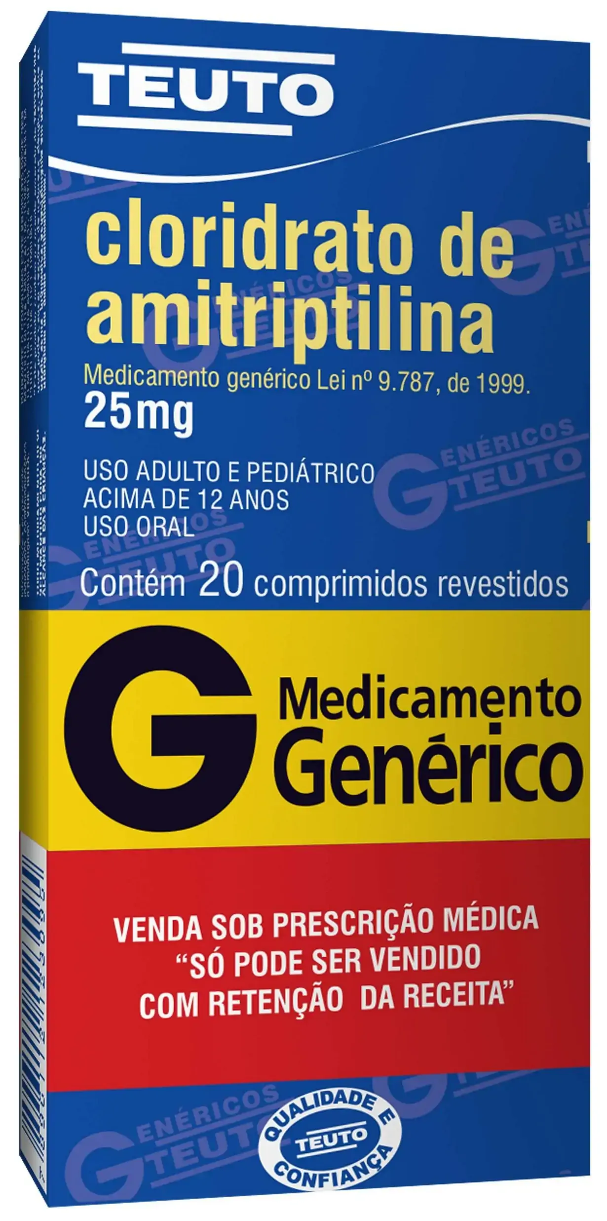 Cloridrato De Amitriptilina 25 Mg 20 Comprimidos Teuto Genérico