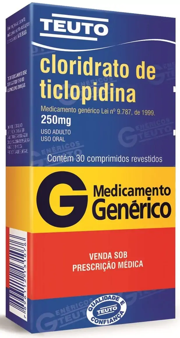 Cloridrato De Ticlopidina 250 Mg 30 Comprimidos Teuto Genérico