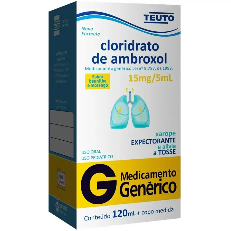 Xarope Cloridrato De Ambroxol Expectorante 15mg/5ml Banana Teuto Caixa 120ml Copo Medida