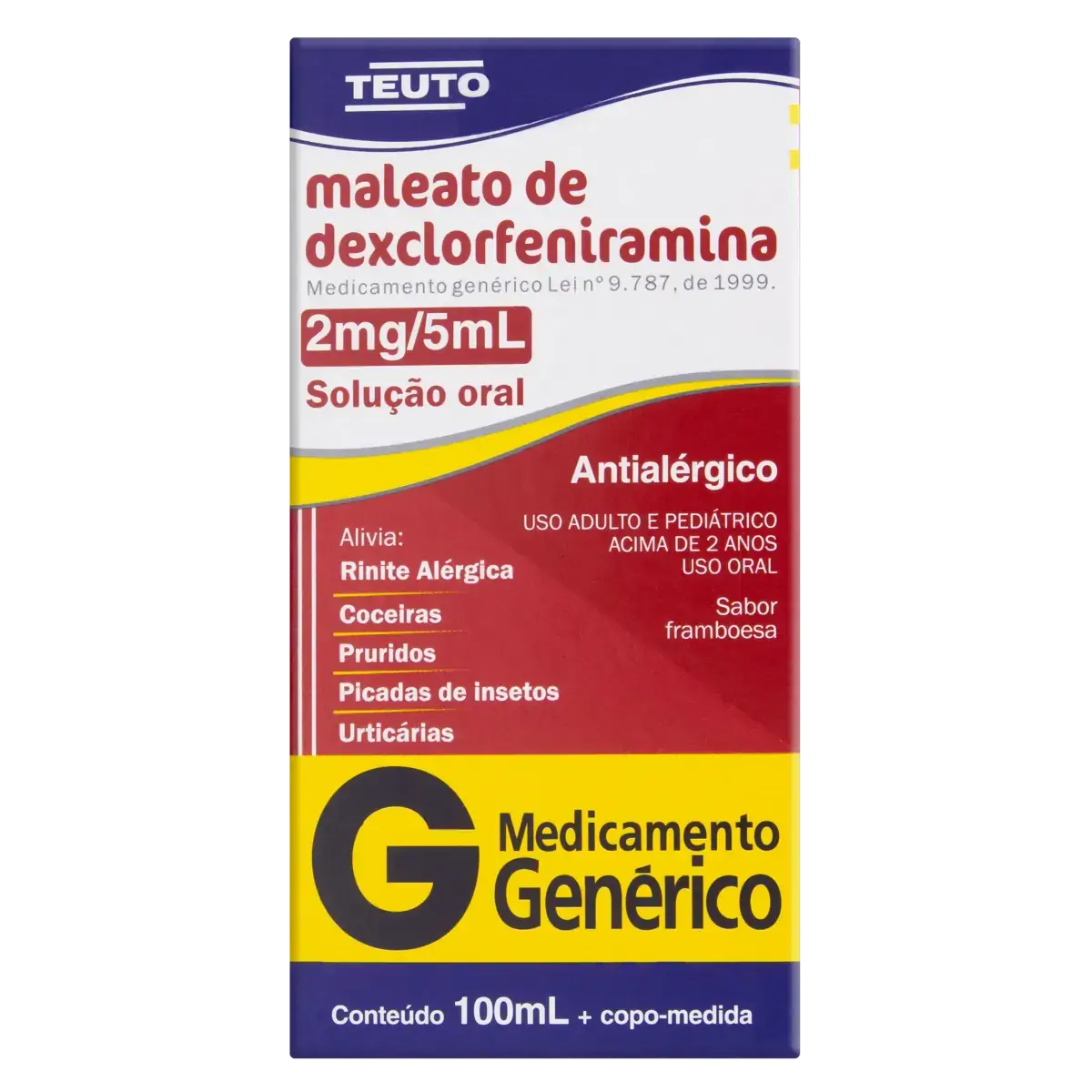 Maleato De Dexclorfeniramina 2mg/5ml Framboesa Teuto Caixa 100ml Copo Medida