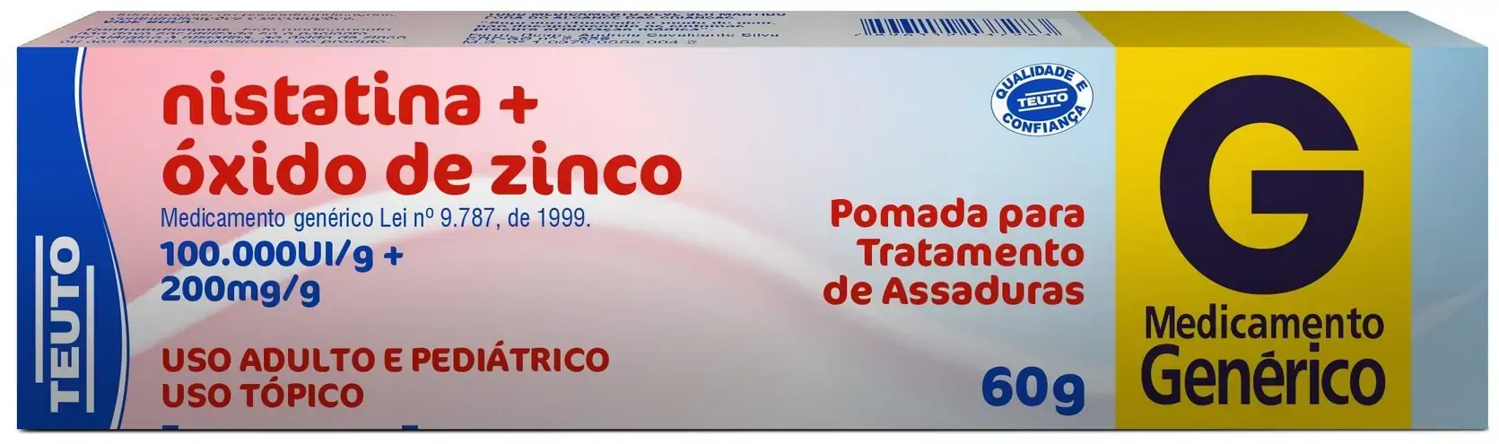 Nistatina óxido De Zinco 100000 Ui/g 200 Mg/g Creme Dermatológico Teuto Genérico