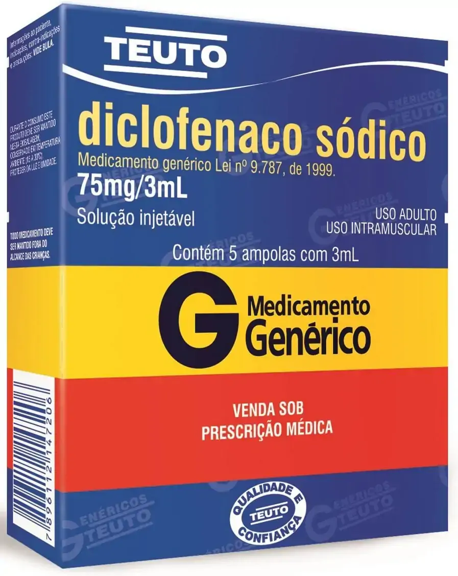 Diclofenaco Sódico 75 Mg/ml 5 Ampolas 3 Ml Teuto Genérico
