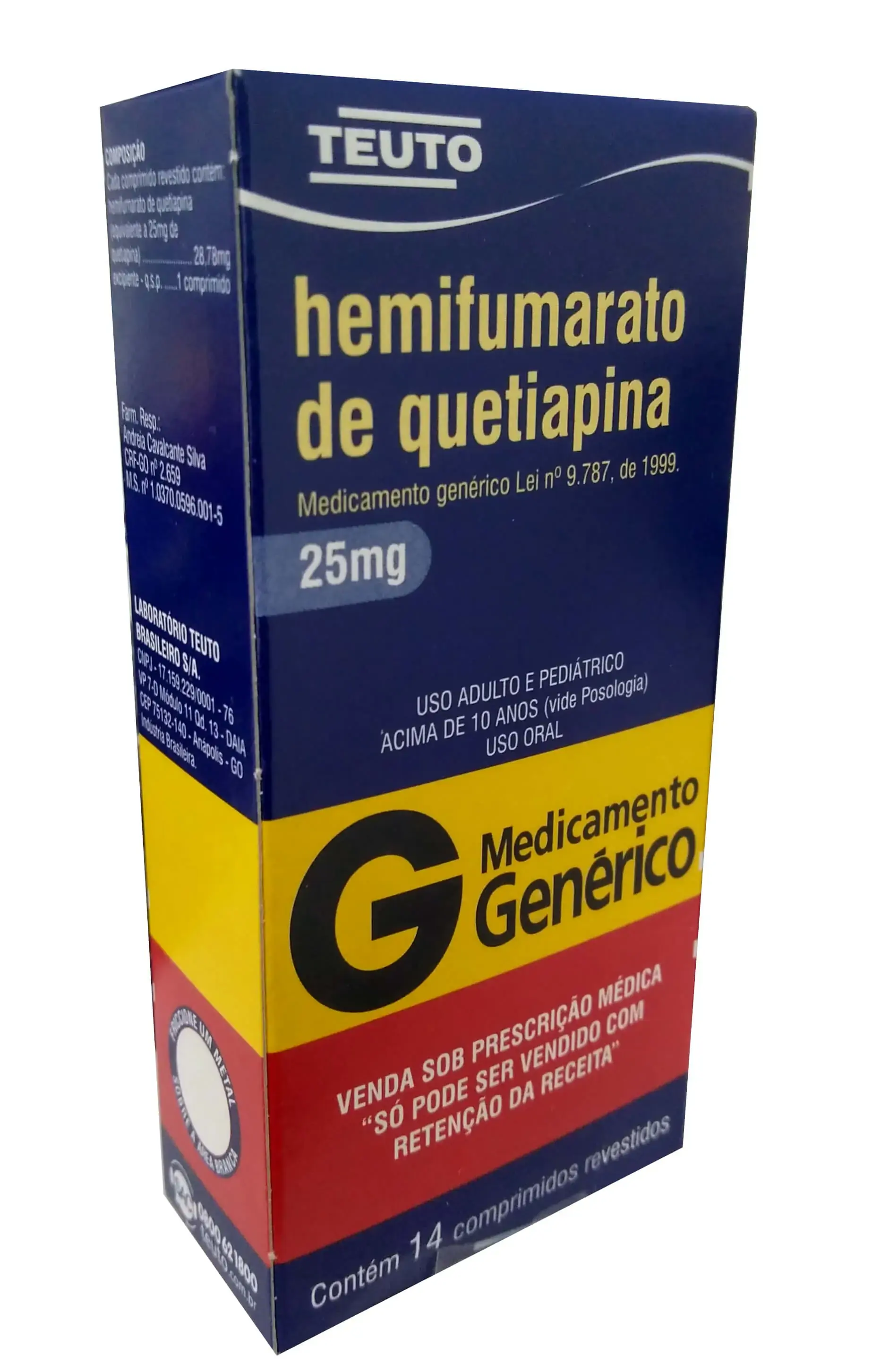 Fumarato De Quetiapina 25mg Caixa 14 Comp Rev