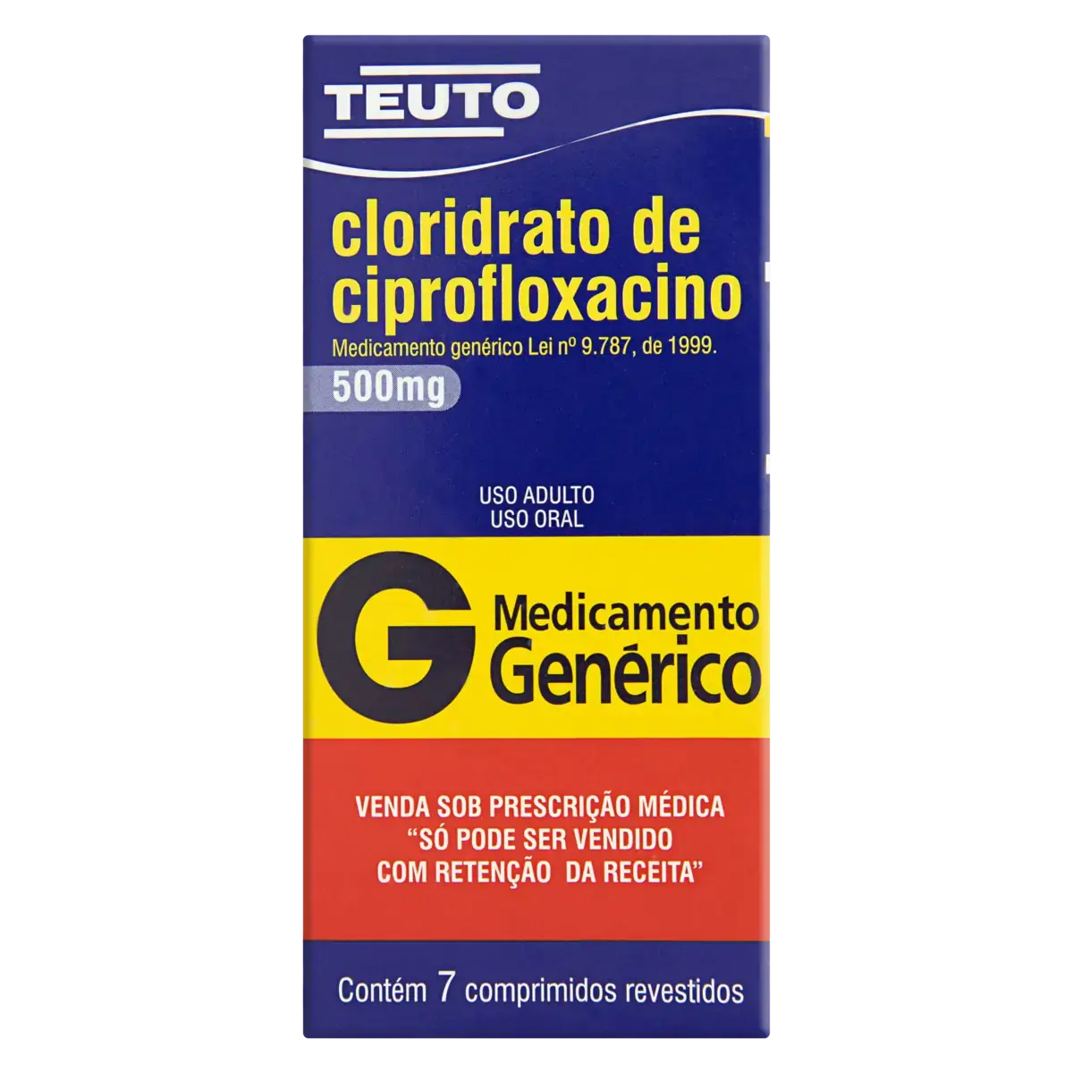 Cloridrato De Ciprofloxacino 500mg Teuto Caixa 7 Comprimidos Revestidos