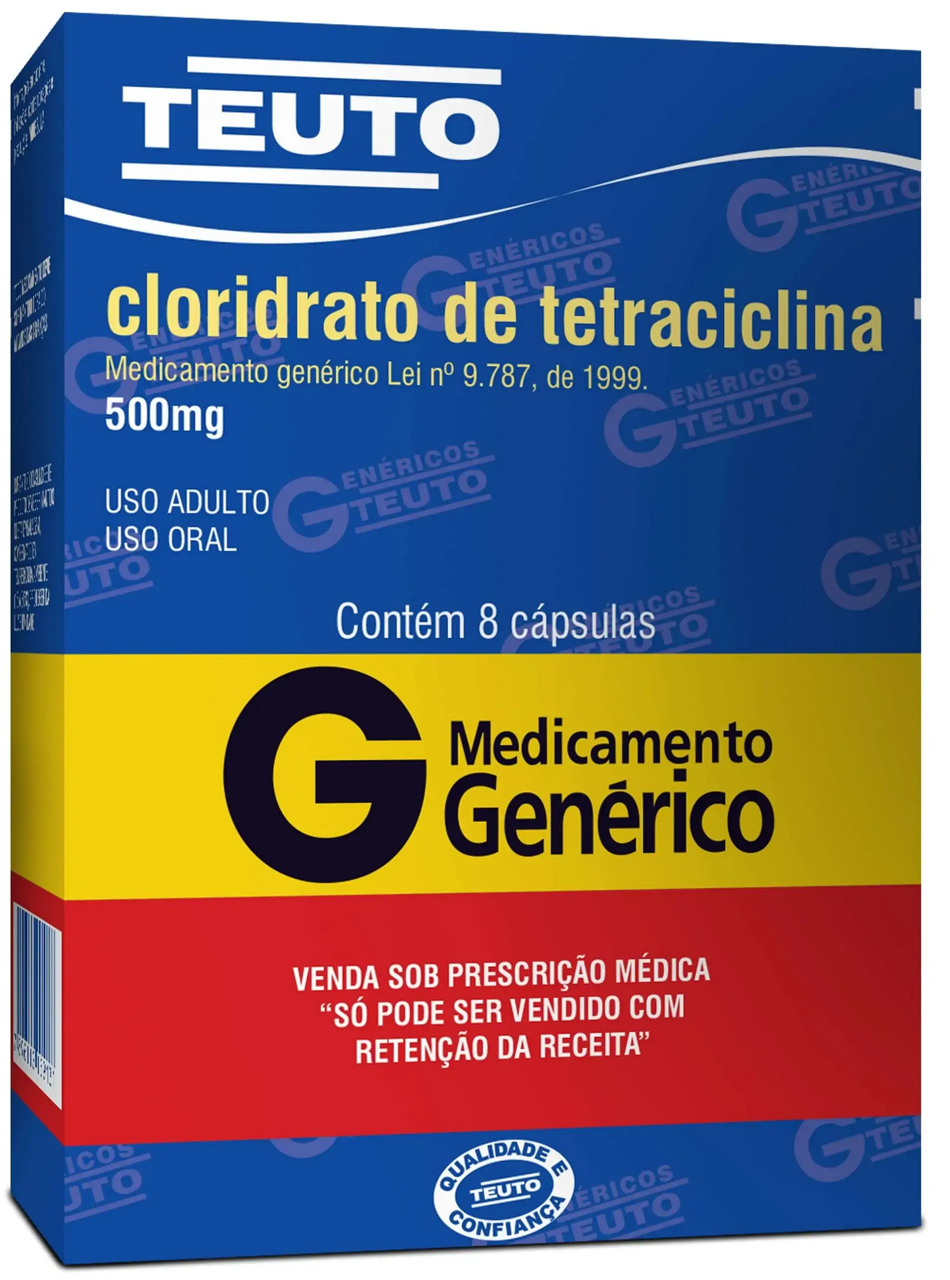 Cloridrato De Tetraciclina 500 Mg 8 Cápsulas Teuto Genérico