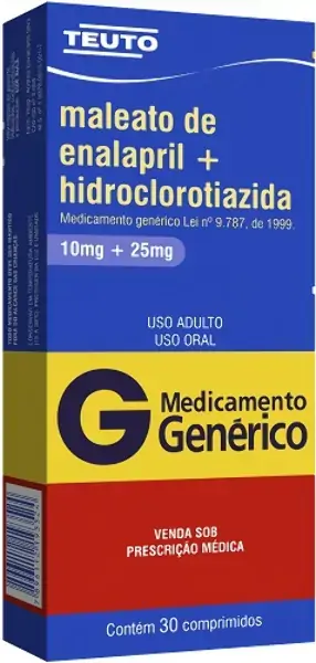Maleato De Enalapril Hidroclorotiazida 10 25mg Cx 30 Comp