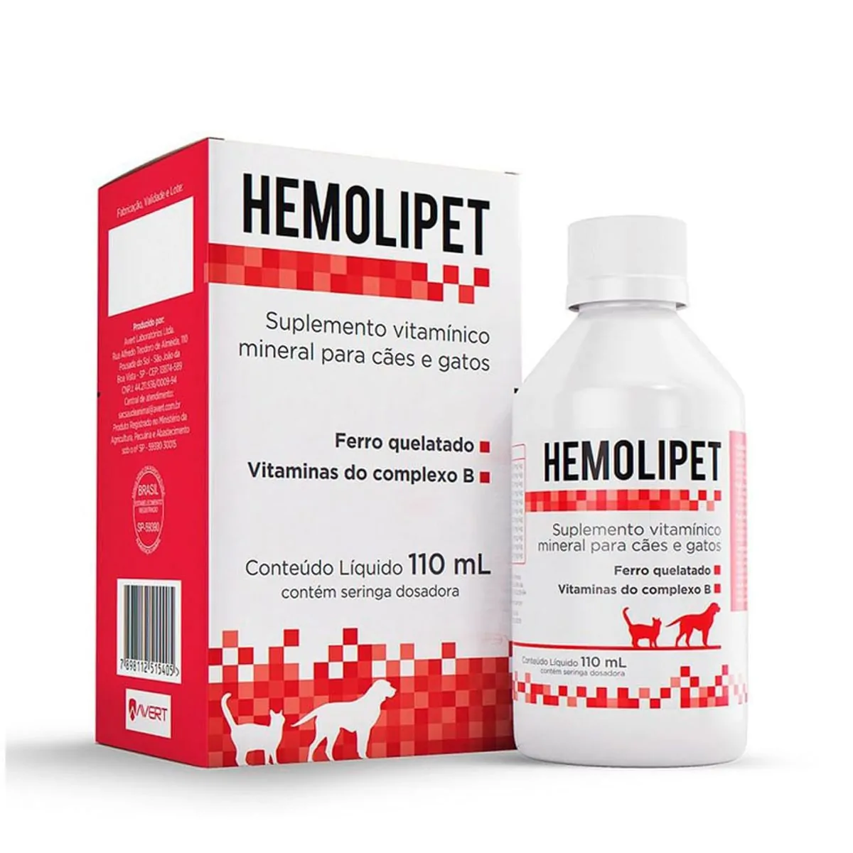 Suplemento Vitamínico Mineral para Cães e Gatos Hemolipet 110 ml