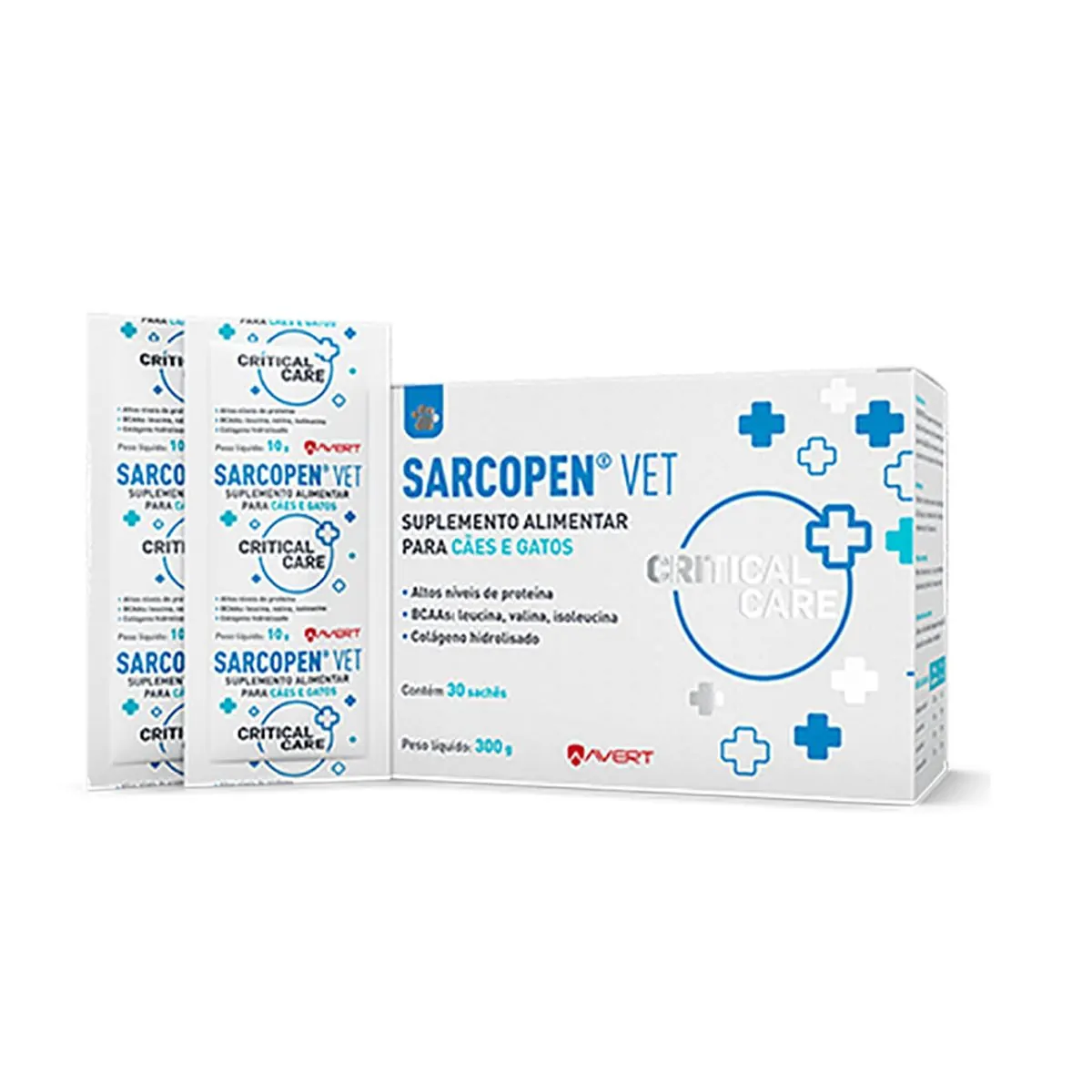 Suplemento Alimentar para Cães e Gatos Sarcopen Vet 300g  (30 sachês) - Avert