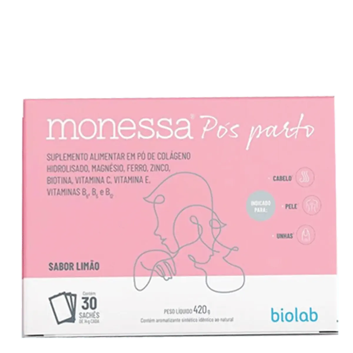 Monessa Pós Parto Pó Limão Biolab Caixa 420g 30 Unidades