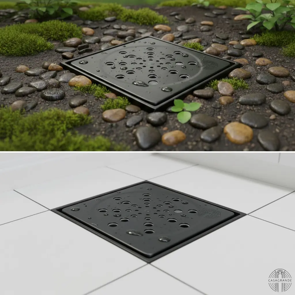 Ralo Grelha Quadrada BLACK com Caixilho 10x10cm Aço Inox Abre/Fecha CasaGrande Mundial