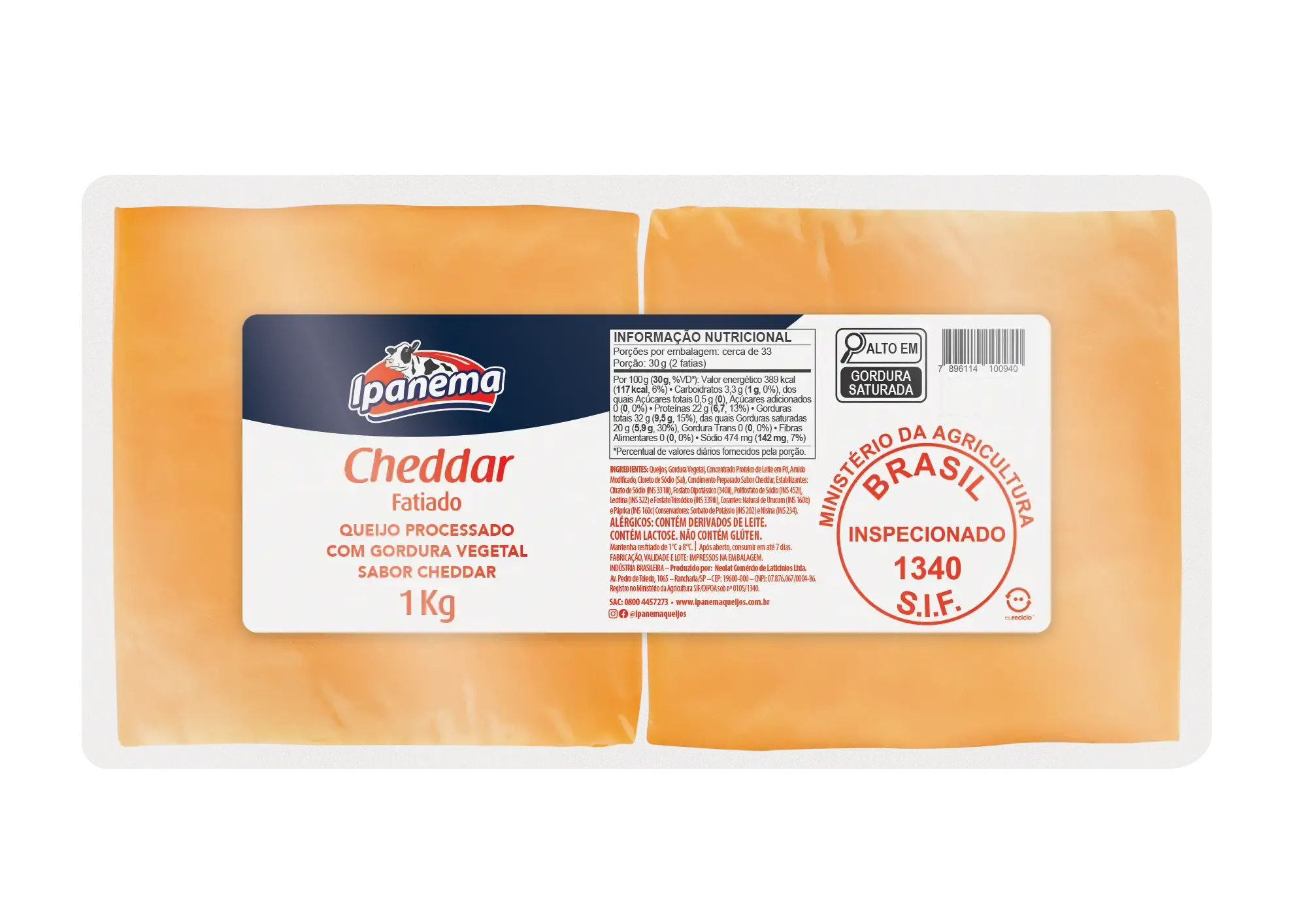 Queijo Cheddar Processado Fatiado Ipanema 1kg