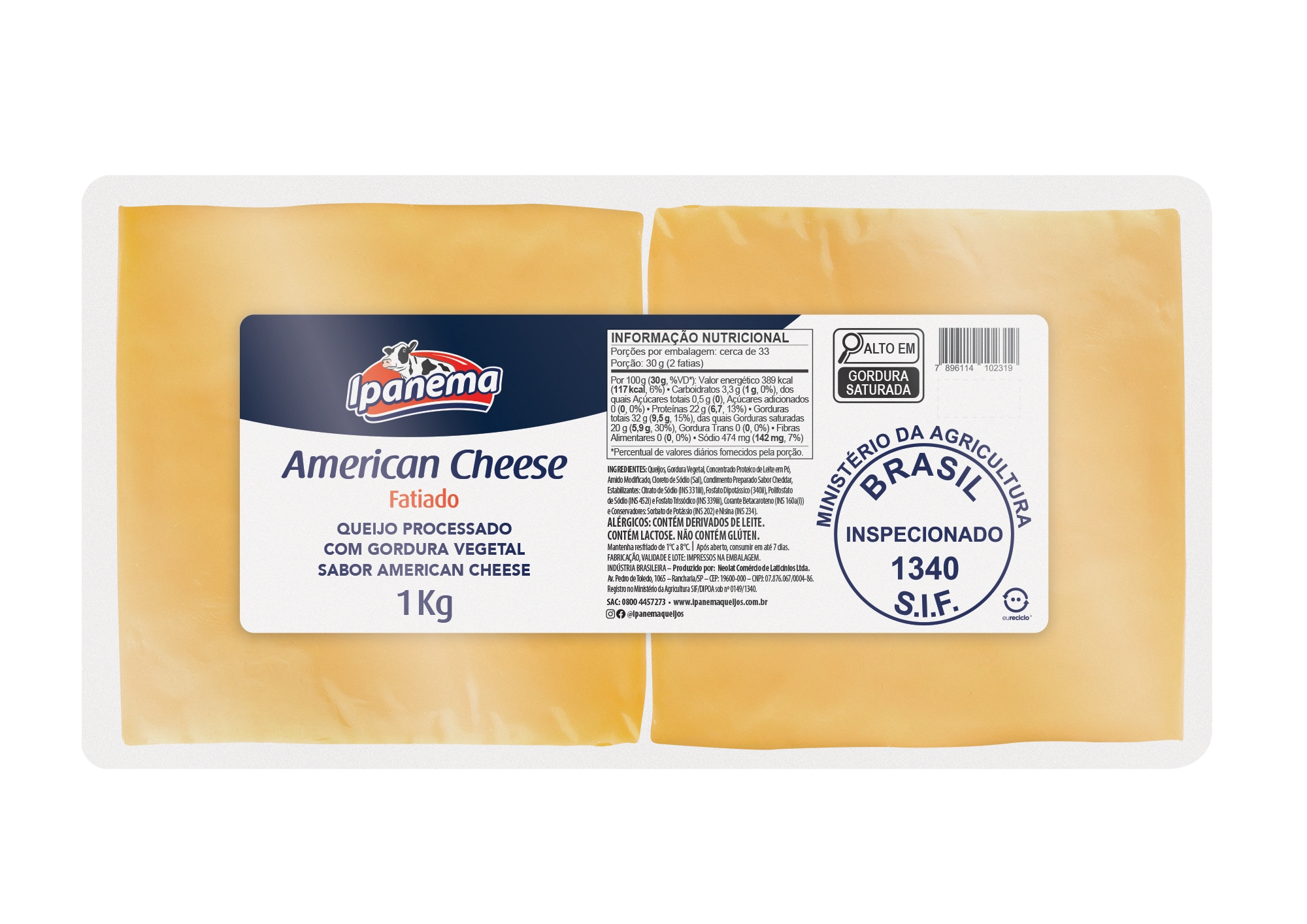 Queijo America Cheese Ipanema 1kg Fat