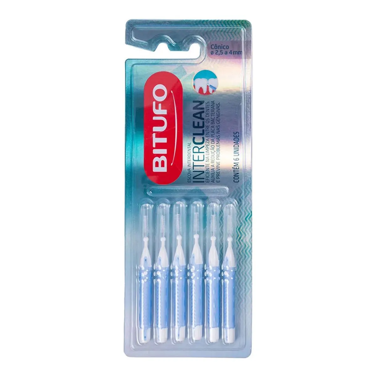 Escova Interdental Bitufo Interclean Cônica 2,5 a 4mm Refil 6 Unidades