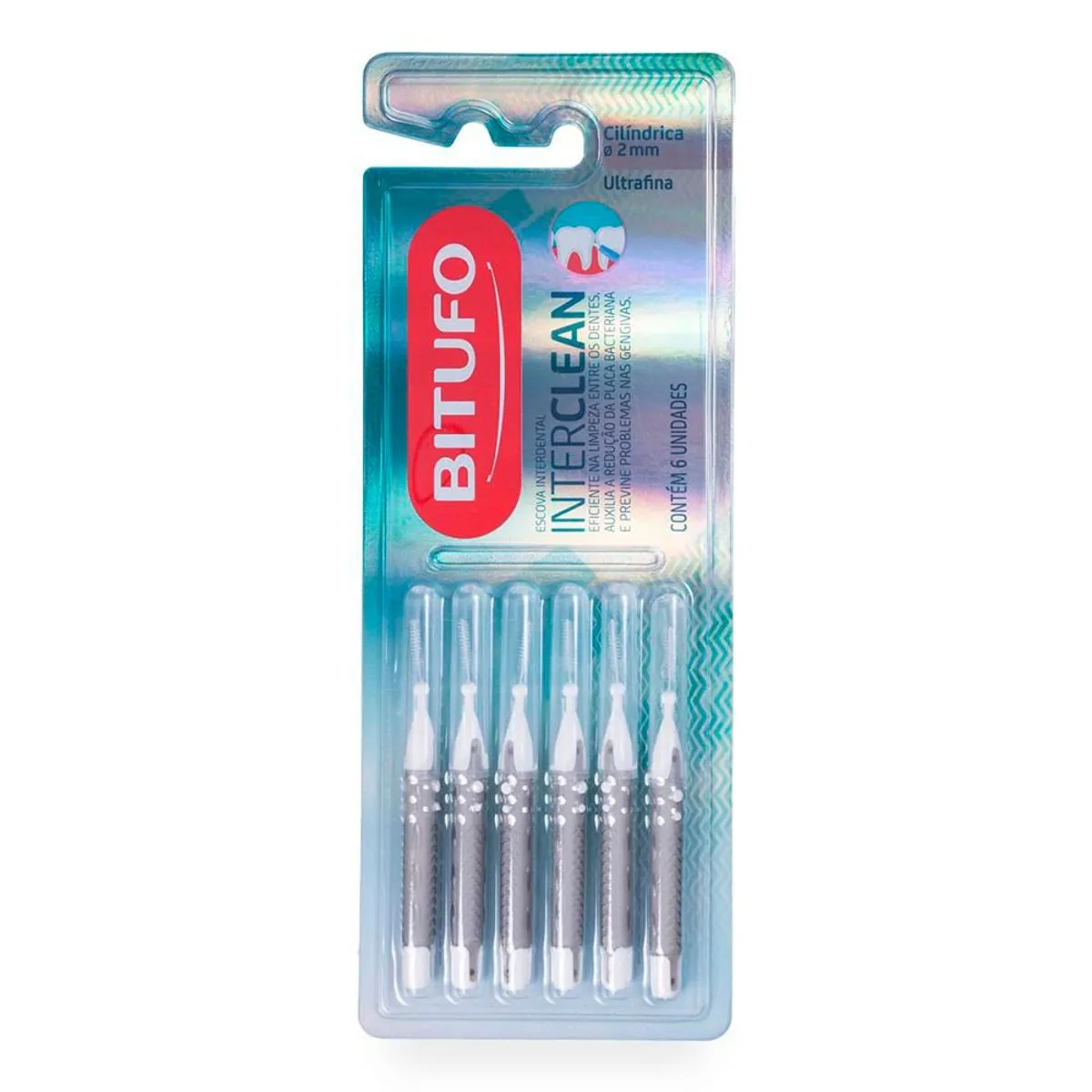 Escova Interdental Bitufo Interclean Ultrafina Cilíndrica 2mm 6 unidades
