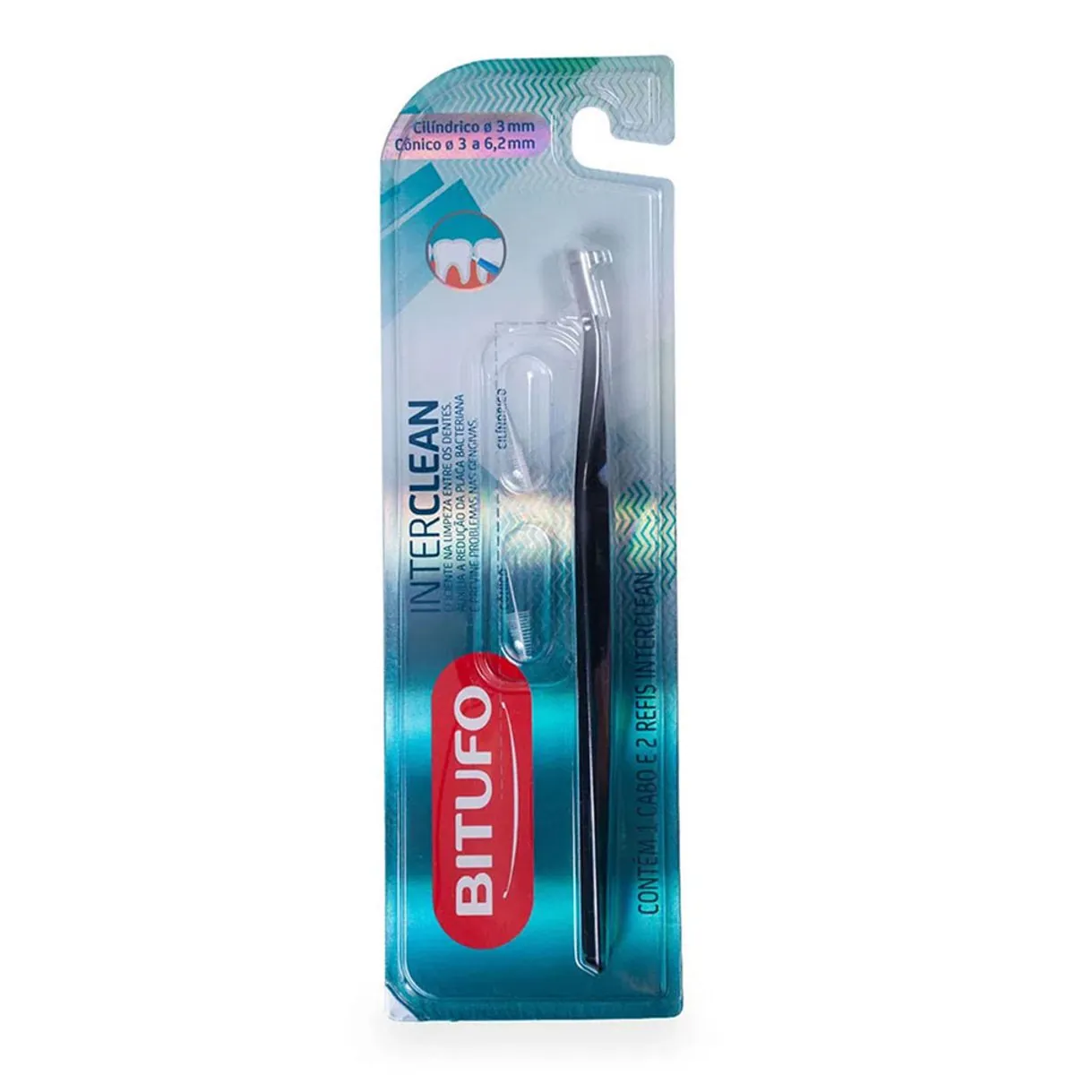 ESCOVA BITUFO INTERDENTAL INTERCLEAN CILÍNDRICO 3MM E CÔNICO 3 A 6,2MM - 2 REFIS