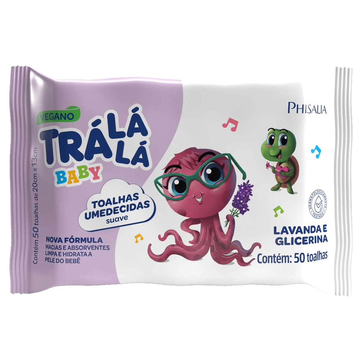 Toalha Umedecida Bebê Glicerinada Lavanda Macia Trá Lá Lá Baby Suave Pacote 50 Unidades
