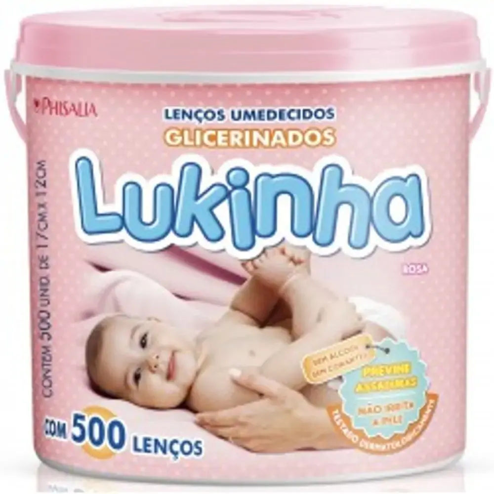 Lenco Umed Lukinha Glic Rosa Balde C/500