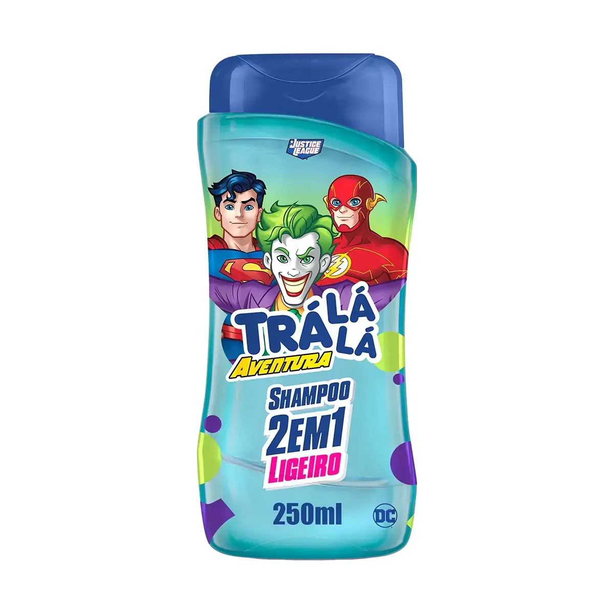 Shampoo Infantil 2 Em 1 Justice League Trá Lá Lá Aventura Ligeiro Frasco 250ml