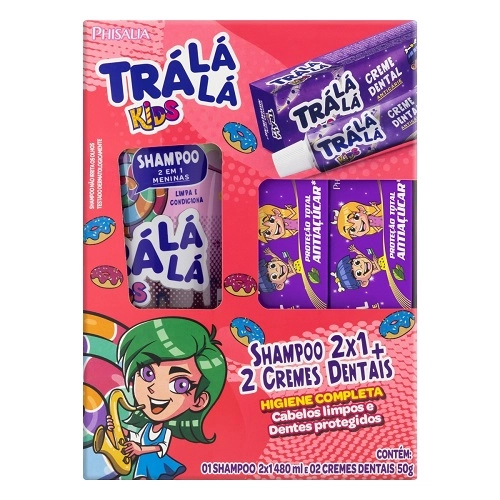 Kit 1 Shampoo 2 Em 1 Menina 480ml 2 Cremes Dentais Com Flúor Proteção Total Antiaçúcar 50g Cada Trá