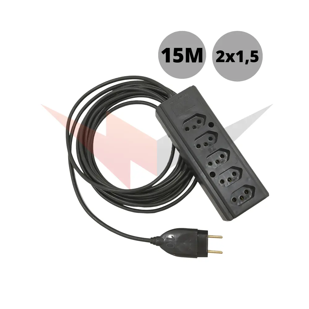 Extensão Quíntupla De Camping Cabo Pp 2x1,50mm Com 15 Metros