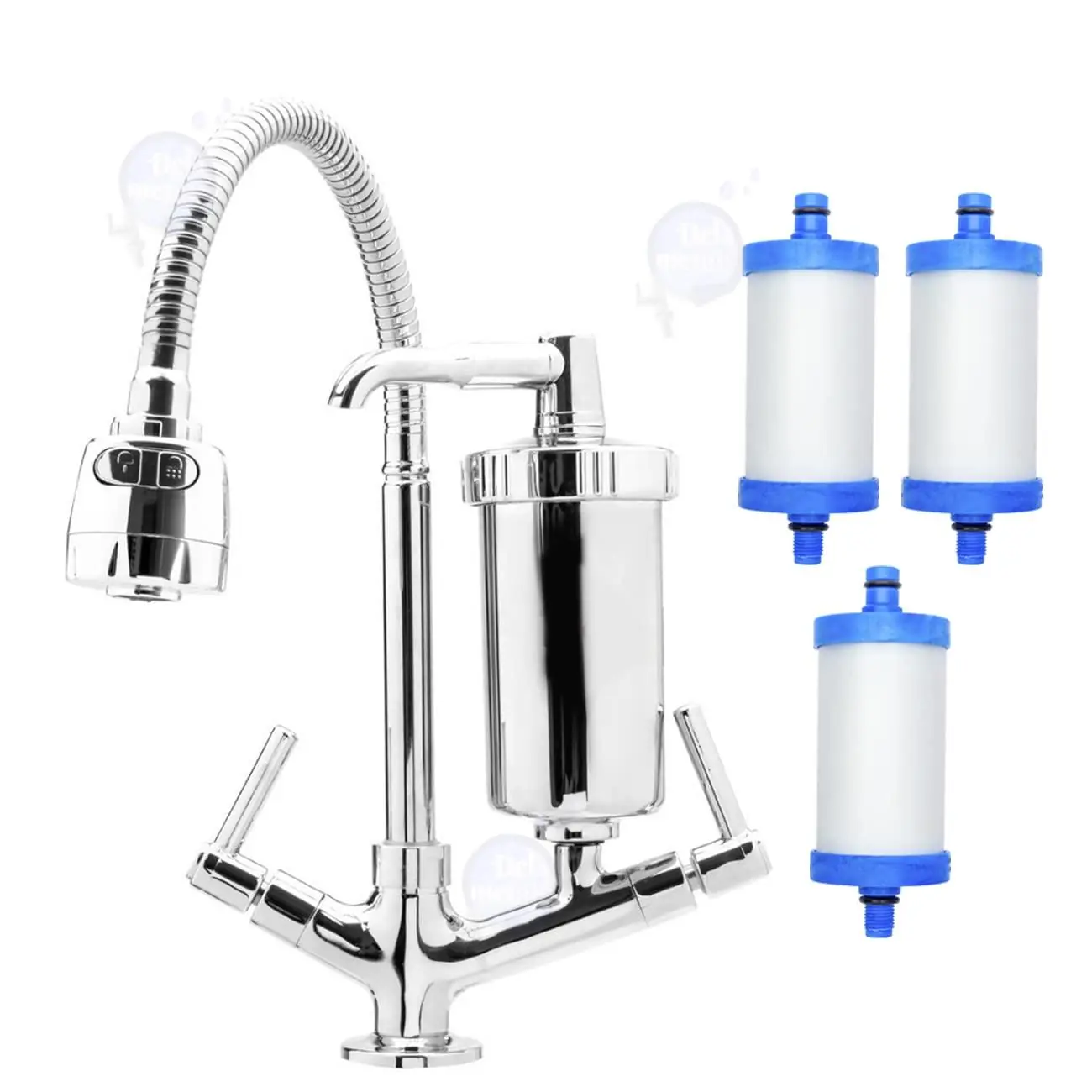 Torneira Com Filtro Gourmet Cozinha Bancada 1/4 Volta Flexível + 02 Refil Extra Casagrande Mundial