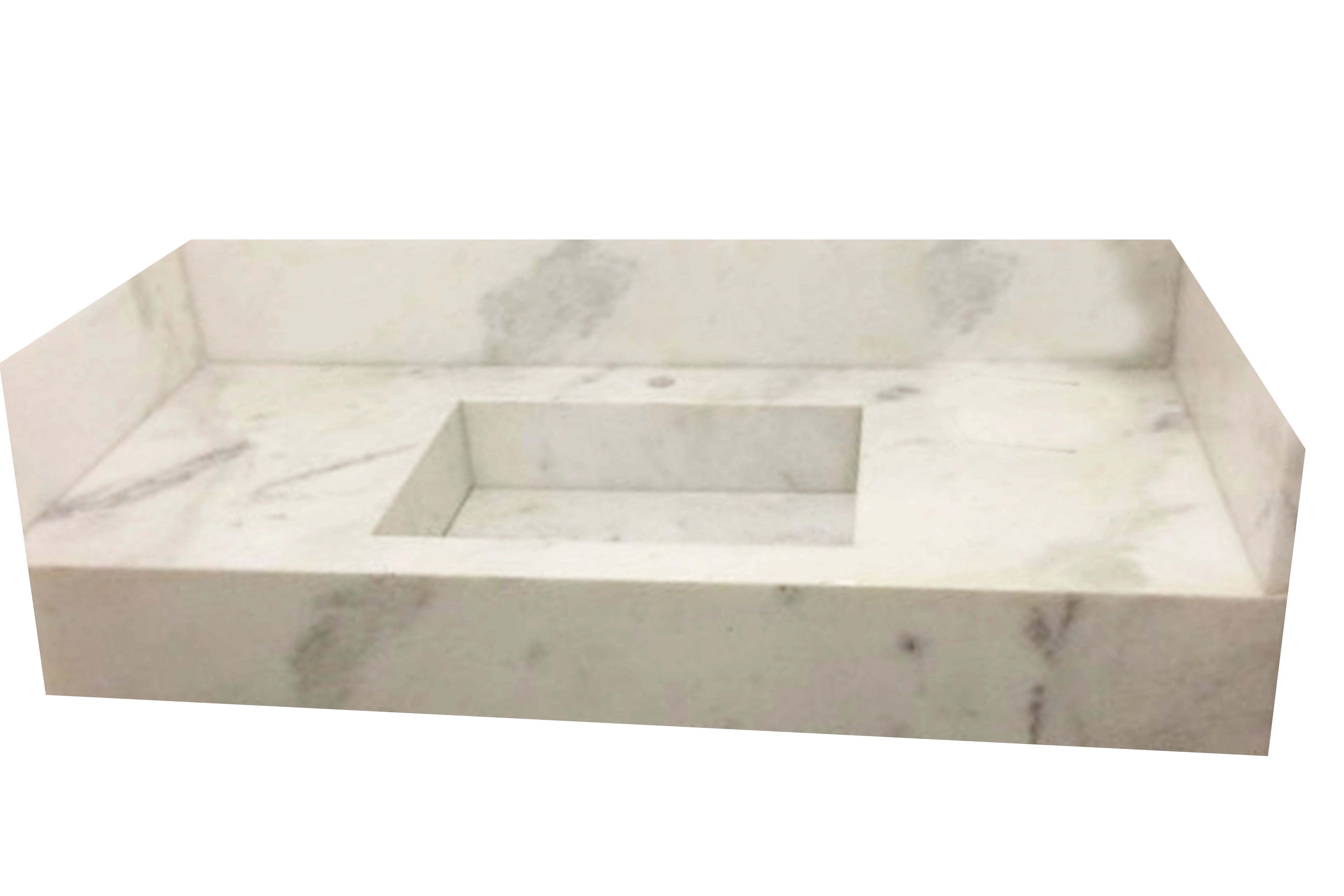Lavatório Com Cuba Esculpida Marmore Branco Pinta Cinza 0,80 X 0,40
