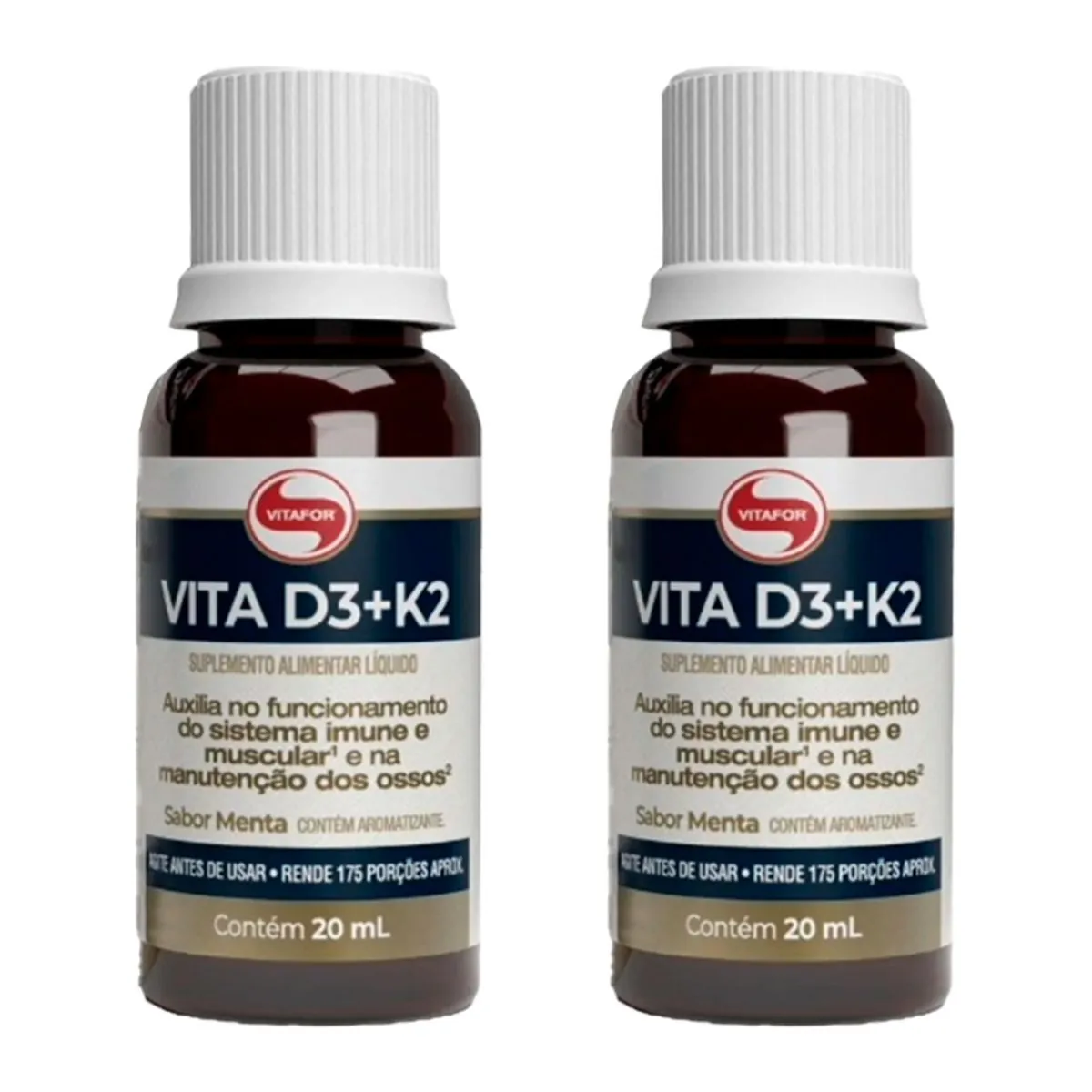 Kit 2X: Vita D3 + K2 Líquida Vitafor 20ml Menta